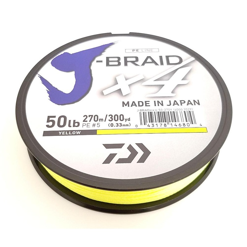 Daiwa J-Braid X4 Braided Line 300 Yards Fluorescent Yellow 6 pound
