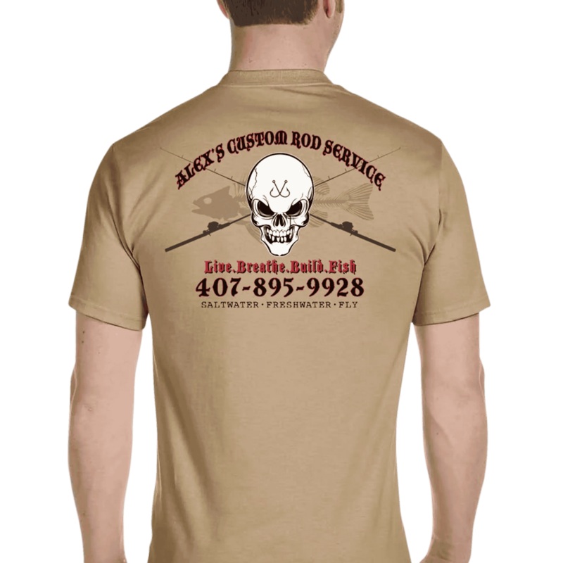 Custom T-Shirt: Skull with Crossing Rods Ash Gray Small