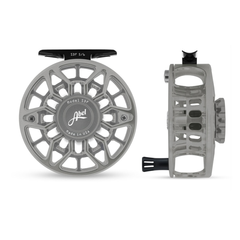 Abel SDF Fly Reel Ported – Satin Platinum – Satin Plat Knob 5/6 WT w/ Black Hand 5/6 wt
