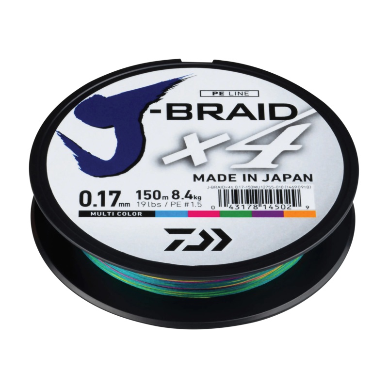 Daiwa J-BRAID x4 Braided Line – Multi Color 20LB x 330YDS Multi