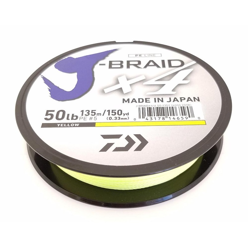Daiwa J-Braid X4 Braided Line 150 Yards Fluorescent Yellow 6 pound