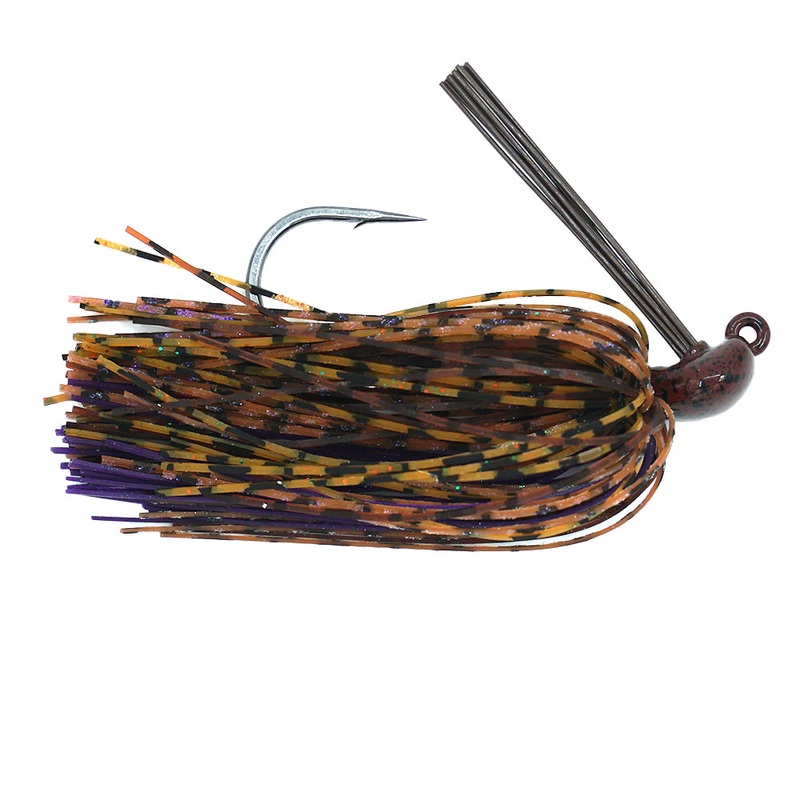 BassMooch Spanky Tungsten Hand-Tied Skippin’ Jig 1/2oz Green Pumpkin