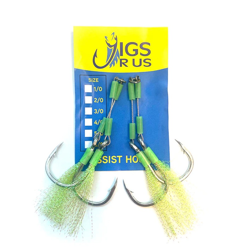 JIGS R US WIRE GLOW DUAL ASSIST HOOKS 2 PACK 5/0