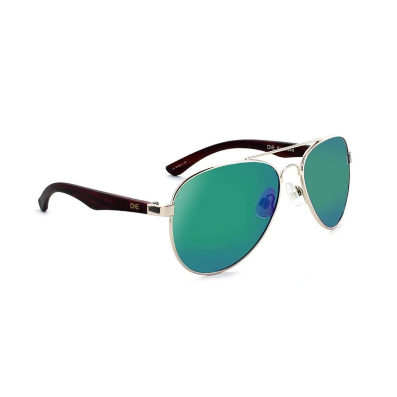 Optic Nerve Arbor Polarized Sunglasses – Shiny Gold w/ Matte Wood Dark/ Grey w/ Green Mirror