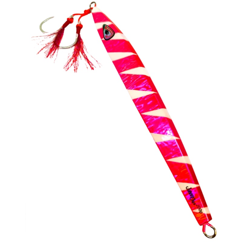 JOHNNY JIGS FLATTY SLOW PITCH JIGS ZEBRA GLOW PINK 160G