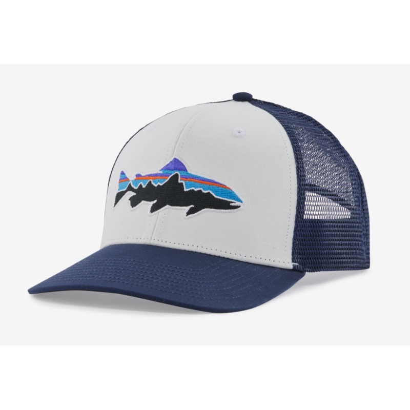 Patagonia Fitz Roy Trout Trucker Hat – White w/New Navy