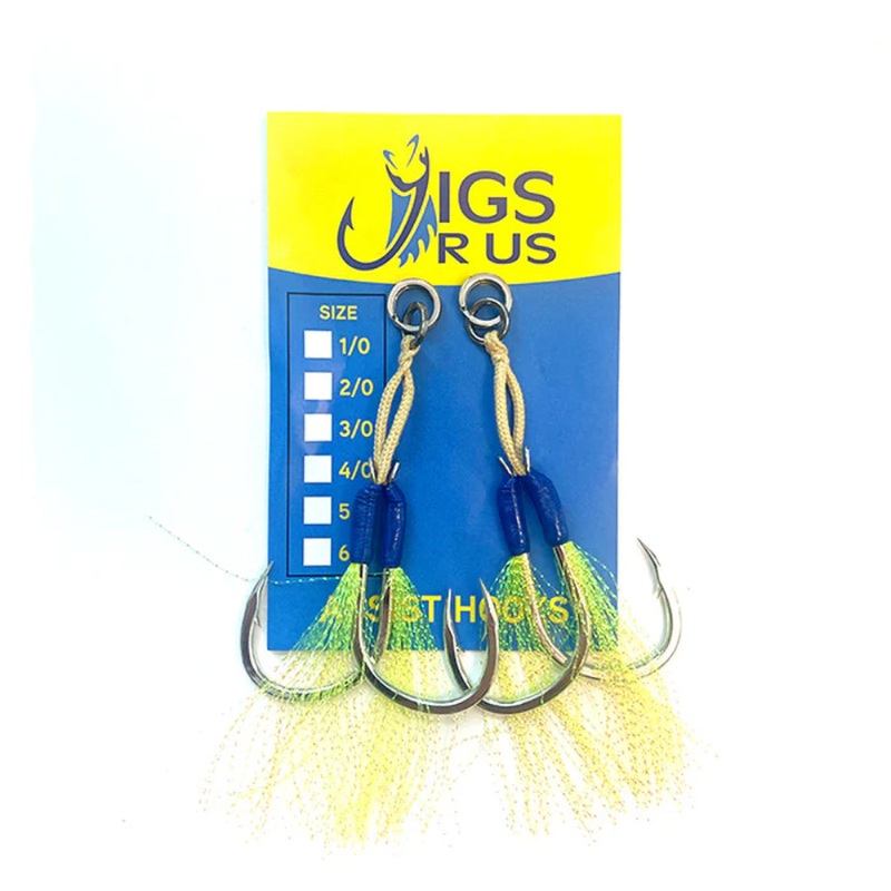 JIGS R US CORDED GLOW DUAL ASSIST HOOKS 2 PACK 4/0