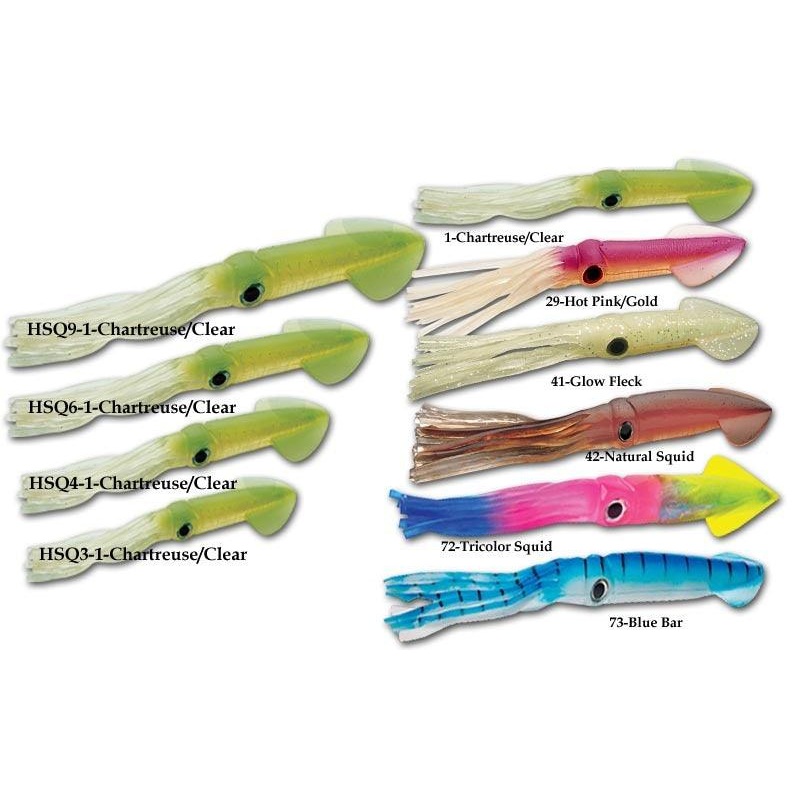 Tsunami Holographic Soft Plastic Squids Chartreuse Size 4″ – Q’ty/Pk 6