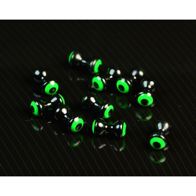 Hareline Double Pupil Lead Eyes Extra Small Black With Fluorescent Chartreuse & Black