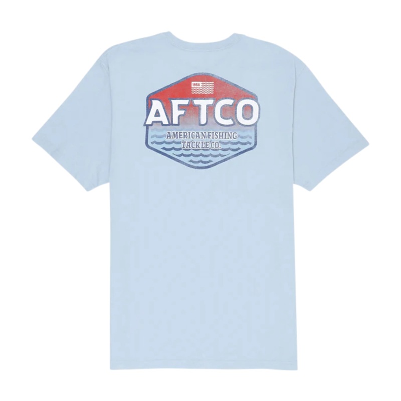 AFTCO Mens Sunset Short Sleeve T-Shirt  Cotton Pocket Tee Pearl Small