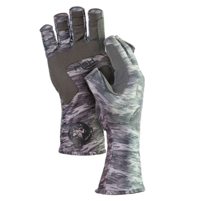 Fish Monkey Half Finger Guide Gloves, Grey Water Camo Large