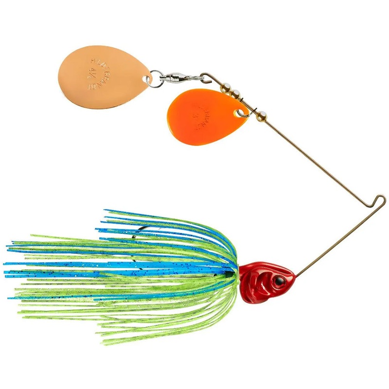 Booyah Covert Series Double Colorado Spinnerbait – 1/2 oz 1/2 oz Blue Chartreuse Red – Orange Copper Blades
