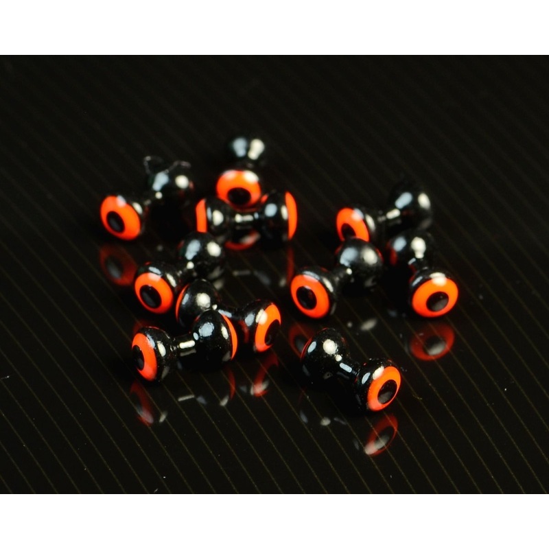 Hareline Double Pupil Brass Eyes Medium Black With Fluorescent Orange & Black