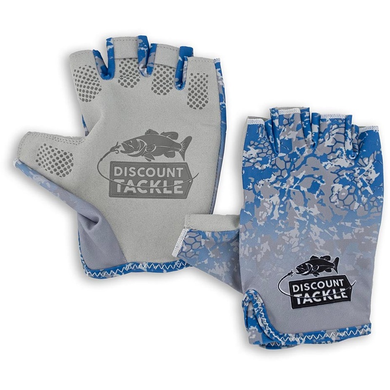 Discount Tackle Shorty Fishing Gloves Blue/Grey Fade – Net Man Camo Small/Medium