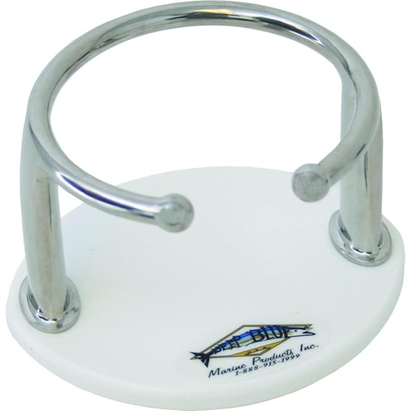 Deep Blue Single Drink Holder SSteel w/White Base Suction