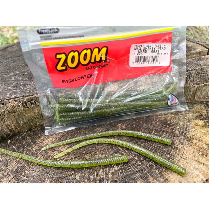 Zoom Magnum Shakey Head Worm 7″ (15 Pk) Green Pumpkin