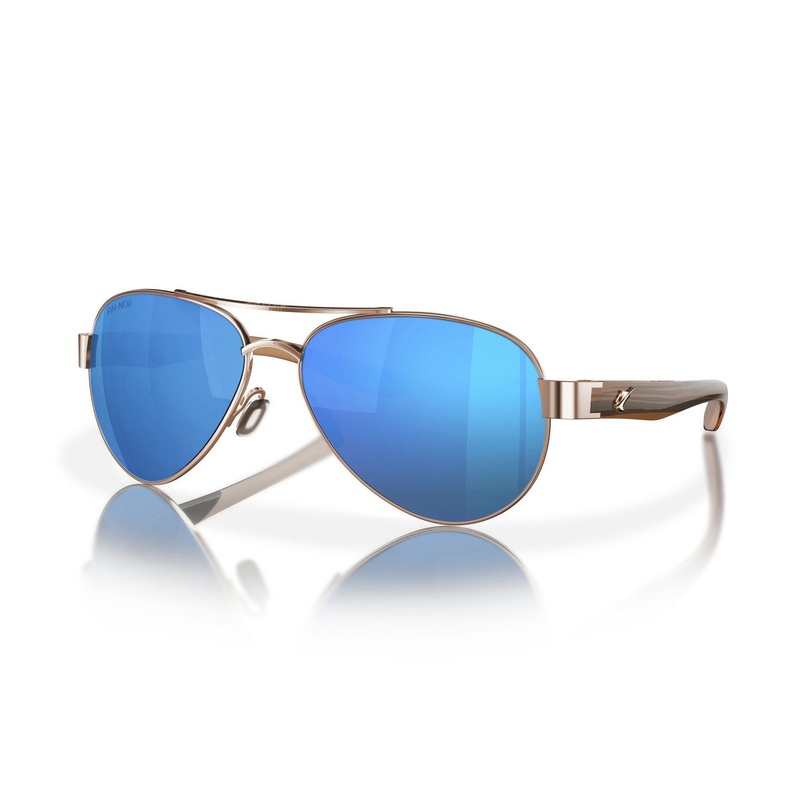 Fin-Nor Surf Candy Soft Gold/Brown/Blue Stripe Blue Mirror (Grey Base) Glass