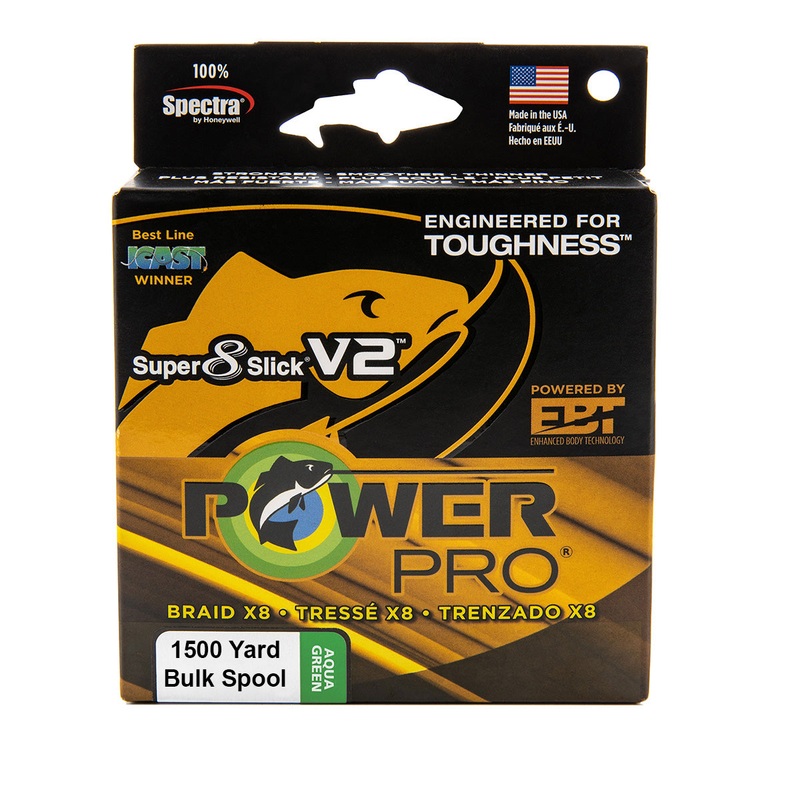 Power Pro Super8Slick V2 Aqua Green Braided Line 1500 yard Bulk Spool 8