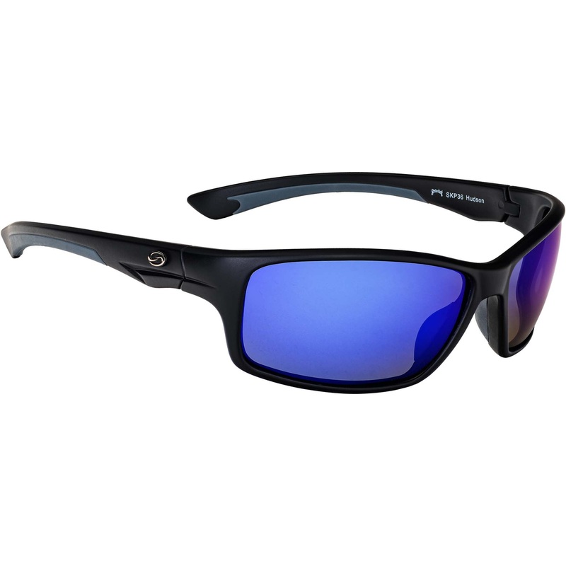 Strike King Plus Hudson Polarized Sunglasses Matte Black Multi Layer White-Blue Mirror/Grey Lens