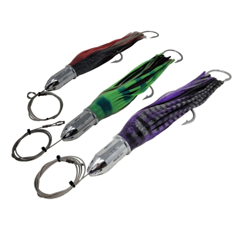 Chrome Jet Head Saltwater Trolling Lures With 12/0 Hookset (17oz) Black/Red