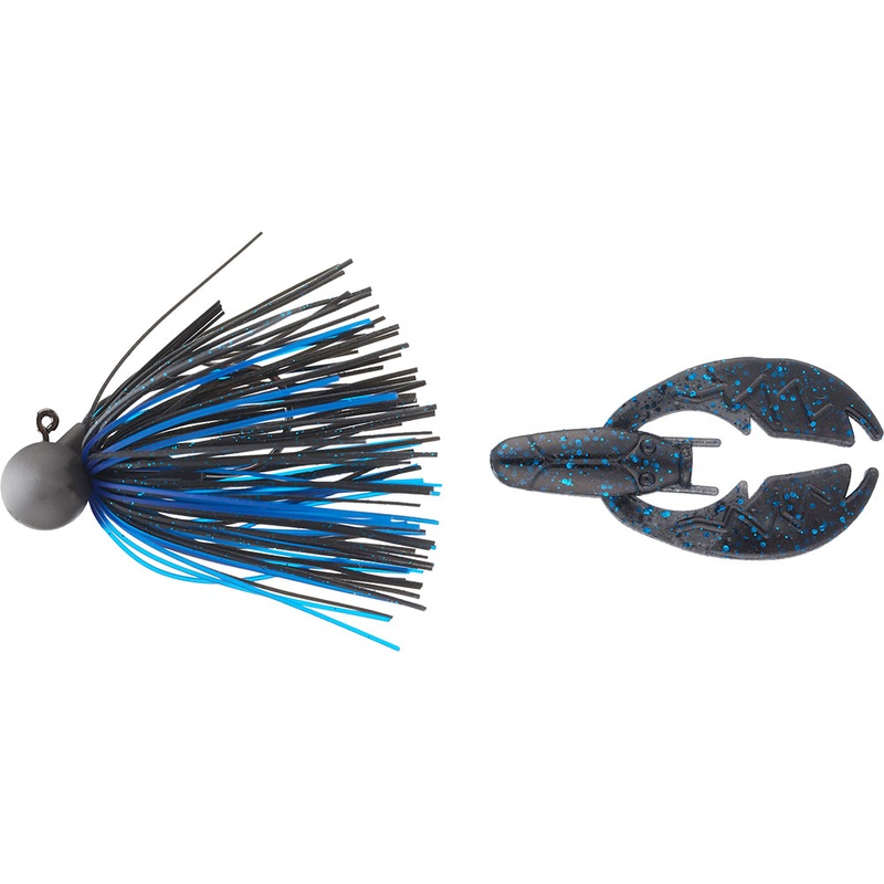 Keitech Tungsten Model II Football Jig & NetBait Tiny Paca Chunk Combo Black Blue Flake Black/Blue Flake