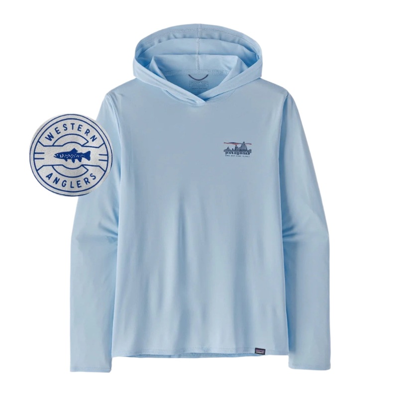 Patagonia – Men’s Capilene Cool Daily Graphic Hoody – (Western Anglers Logo) ’73 Skyline: Chilled Blue M