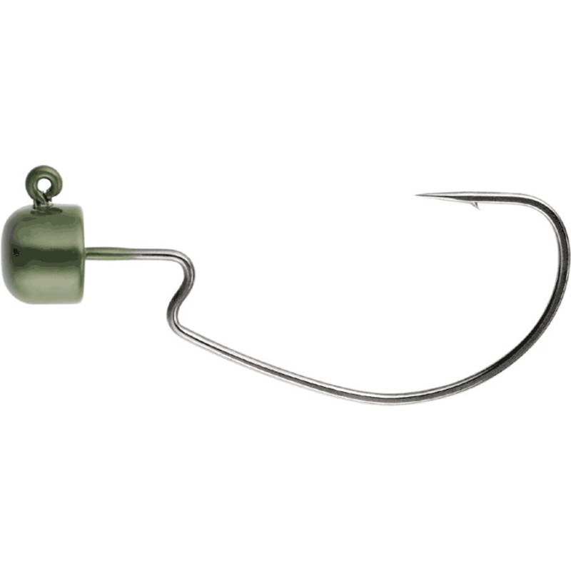 Owner 4155 Block Head Offset Hook Heads Green Pumpkin 1/0 – 1/16 oz – 4 per pack