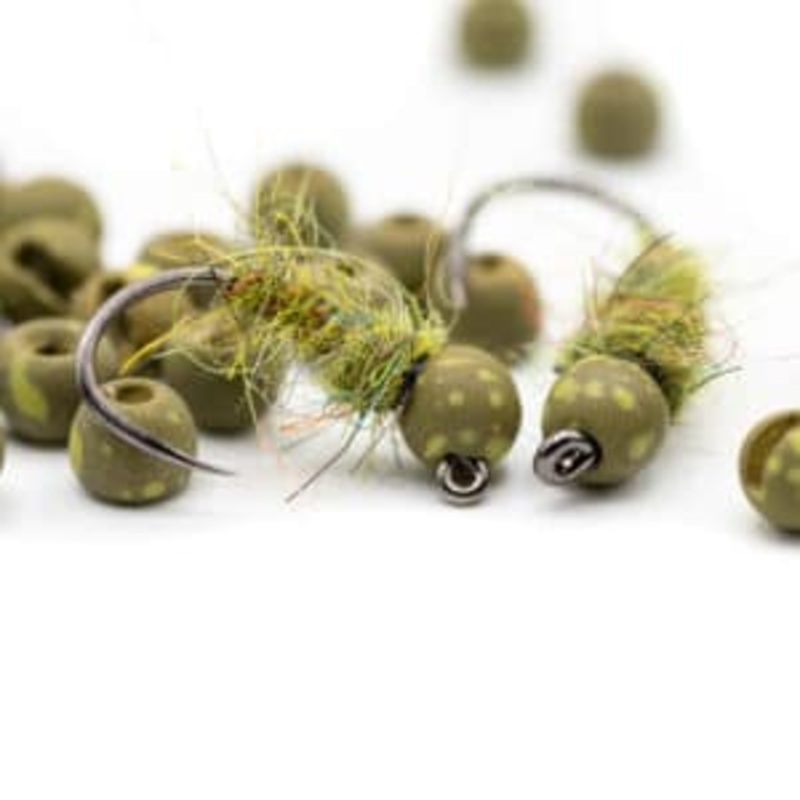 Firehole Round Speckled Tungsten Beads – Olive Drab 2.0 mm
