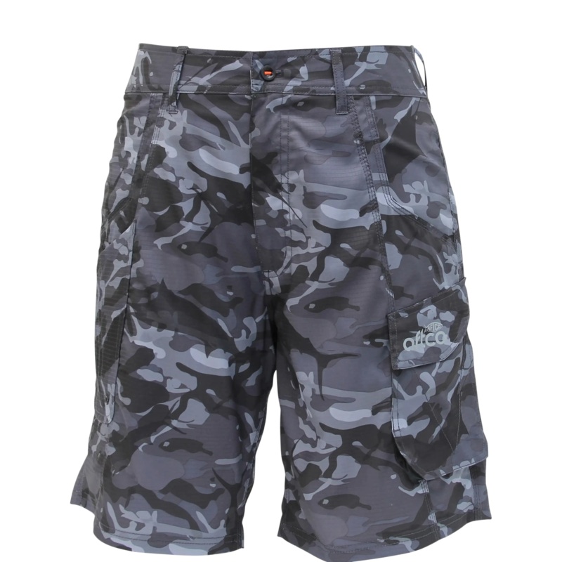 AFTCO Mens Tactical Fishing Shorts  Camo Ripstop with 6 Pockets 30 Black Camo