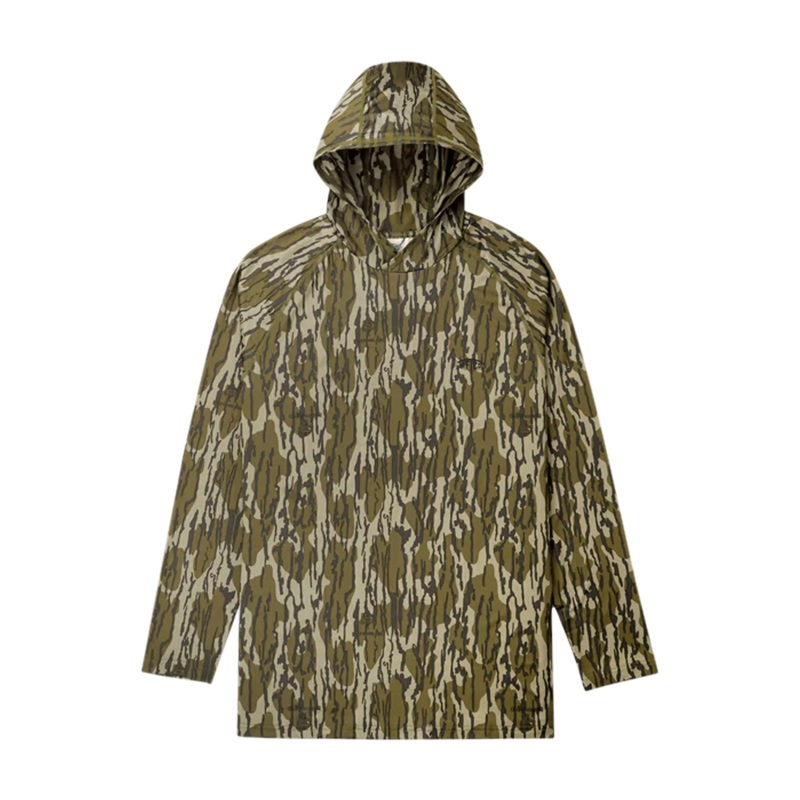 AFTCO Mens Mossy Oak Camo Performance Hood  UPF 50 Fishing Shirt Bottomland Small