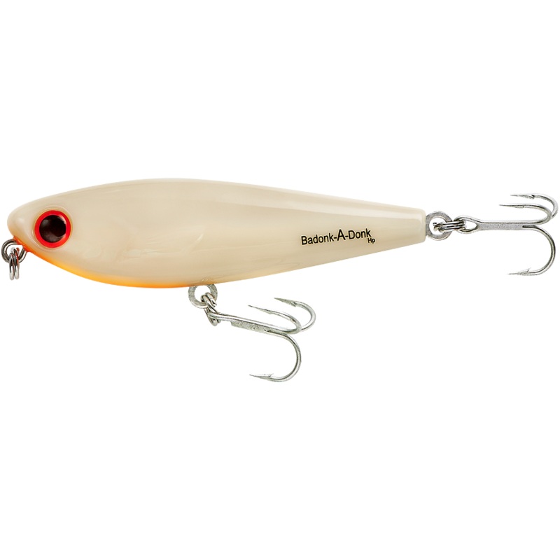Bomber Saltwater Grade Badonk-A-Donk HP Rattling Topwater Walker Bone Orange Throat 4 inch – 1/2 oz