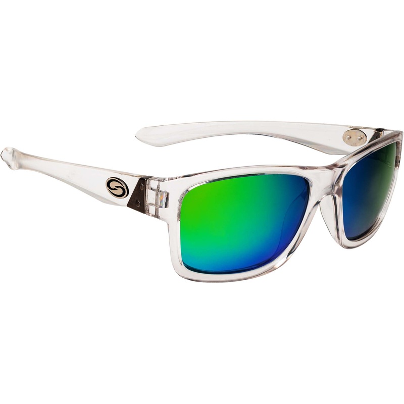 Strike King Plus Platte Polarized Sunglasses Shiny Crystal Clear Multi Layer Green Mirror/Amber Lens