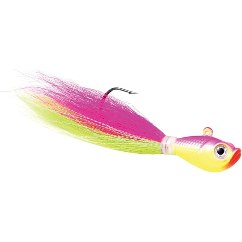 Sea Striker Bucktail Jig 3 oz, Holographic Eyes, Blk Nickel, Electric Chicken