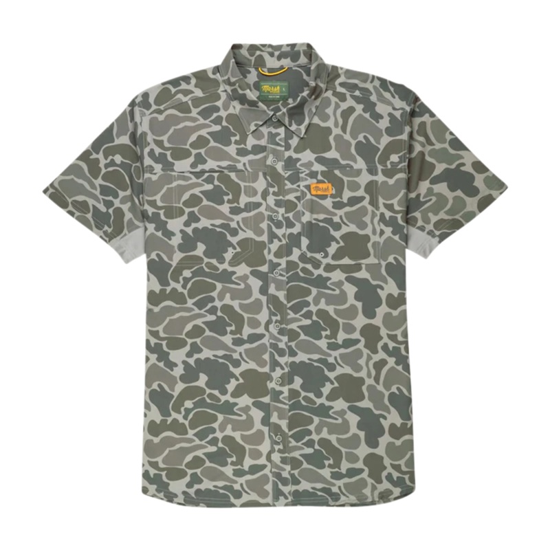 Marsh Wear Lenwood Hagood Tech Short Sleeve Shirt Gray Mallard Camo Small