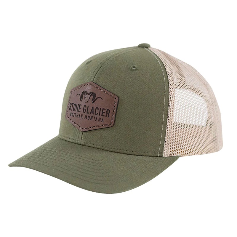 Stone Glacier Leather Patch Trucker Hat Moss / Khaki One Size