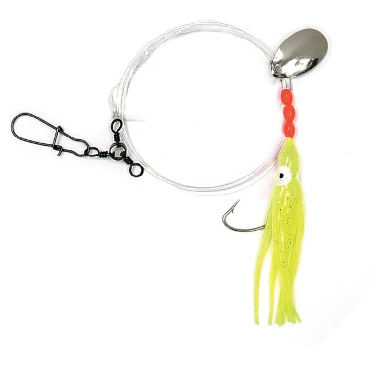Sea Striker 365-Y Squid Skirt Rig with Spinner, 3″, 1/0 Wide Gap Hook
